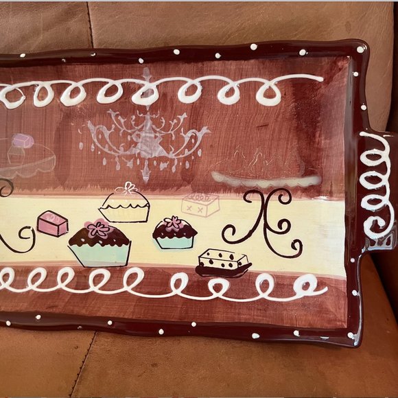 LIKE NEW Clay Art 15" x 7" Serving Platter for desserts - Hand Painted - Picture 3 of 5